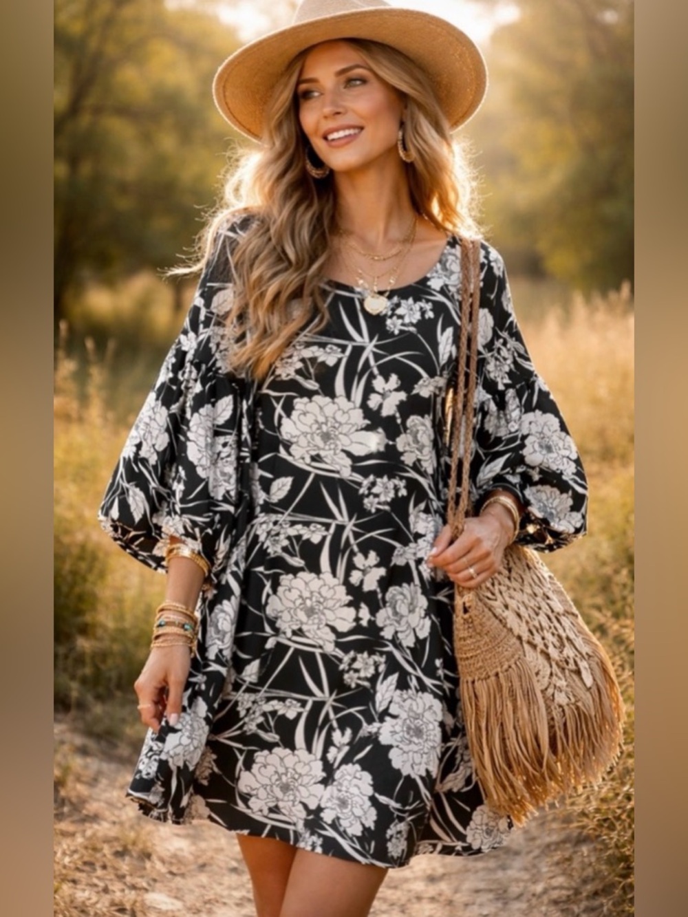 Bryn Walker Lantern Dress Black Floral Ponte Knit Puff Long Sleeve S NWT $210